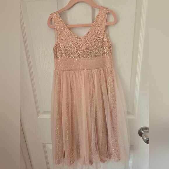 Rose Gold Sparkling Girls Dress - Picture 1 of 4